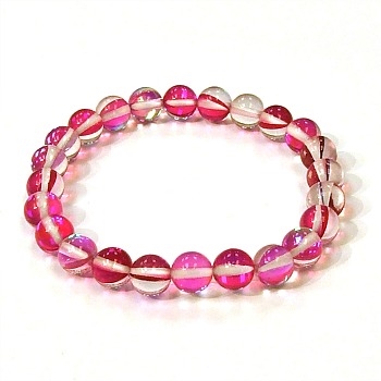 CRB524-08-8mm ROSE MERMAID GLASS STRETCH BRACELET