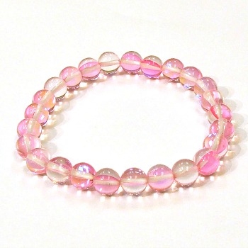 CRB524-10 8mm PINK MERMAID GLSSS STRETCH BRACELET