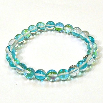 CRB524-11-8mm TURQUOISE  MERMAID GLASS STRETCH BRACELET