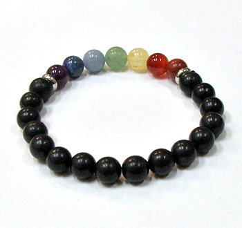 CRB-551-7 8mm 7 CHRKRA STONE BRACELET IN-SHUNGITE