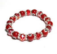 CRB607-02 8mm GLASS EVIL EYE STRETCH BRACELET IN RED