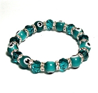 CRB607-03 8mm GLASS EVIL EYE STRETCH  BRACELET IN GREEN