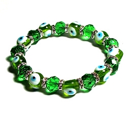CRB607-05 GLASS EVIL EYE STRETCH BRACELET IN GREEN