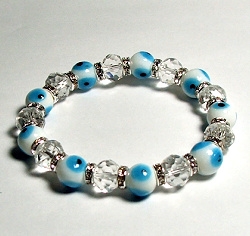 CRB607-06 GLASS EVIL EYE STRETCH BRACELET IN WHITE