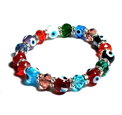 CRB607-07 GLASS EVIL EYE STRETCH BRACELET IN RAINBOW
