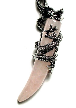 DT-56 STONE DRAGON TOOTH PENDANT IN ROSE QUARTZ