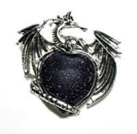 G24-09 DRAGON ON STONE HEART IN BLUE GOLDSTONE