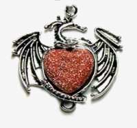 H24-06 DRAGON ON STONE HEART IN GOLDSTONE