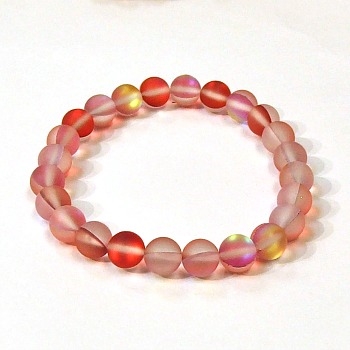 QCRB524-03-8mm RED MERMAID GLASS BRACELET IN MATTE FINISH