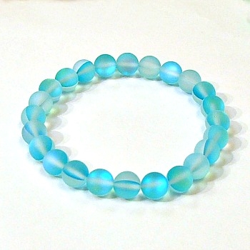 QCRB524-11-8mm TURQUOISE MERMAID GLASS BRACELET IN MATTE FINISH