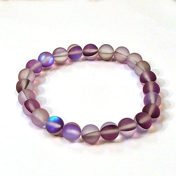 QCRB524-13-8mm PURPLE MERMAID GLASS BRACELET IN MATTE FINISH