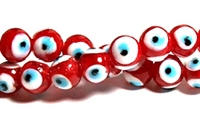 RB607-02 10mm GLASS BEADS IN EVIL EYE IN RED