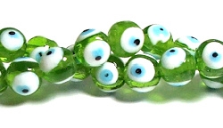 RB607-05 10mm GLASS BEADS IN EVIL EYE IN GREEN