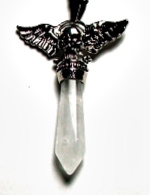 SW87-10 SKULL AND WINGS PENDANT IN CLEAR QUARTZ