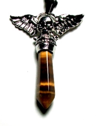 SW87-18 SKULL AND WINGS PENDANT IN TIGER EYE