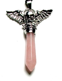 SW87-56 SKULL AND WINGS PENDANT IN ROSE QUARTZ
