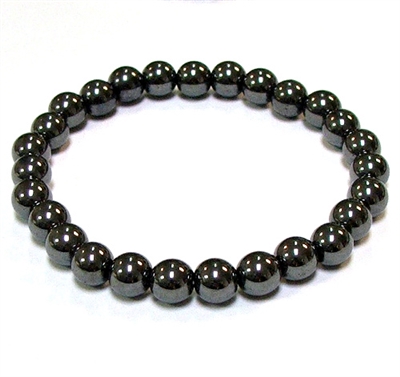 CRB152-L  8mm STONE BRACELE IN HEMATITE IN 8 1/2"