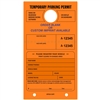 TEMPORARY PARKING PERMIT W/Custom Imprint of Name/Address - Mirror Hang Tag numbered and with Tear-off Stub.  Fluorescent Orange, 50/Pack