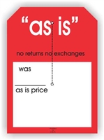 "As Is no returns no exchanges", 5 x 7in., Slit Hang Tag, 250 per shrink pack