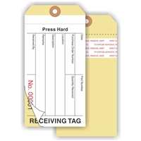 RECEIVING TAG, Numbered, Adhesive Strip, 6.25" x 3.125", Manila Paper,2 Part, Plain, Pack of 100