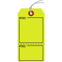 Claim Check/Tag, Numbered 2 Places, 5.75" x 2.875", Fluorescent Yellow Paper,2 Part, Looped String, Pack of 100