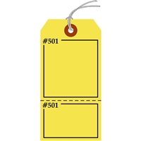 Claim Check/Tag, Numbered 2 Places, 5.75" x 2.875", Yellow Paper,2 Part, Looped String, Pack of 100