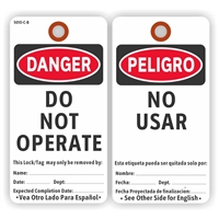 DANGER/PELIGRO, Do Not Operate/No Usar, English/Spanish, 5.75" x 3", White Paper,2 Sided, Plain, Pack of 100