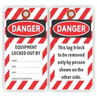 DANGER, EQUIPMENT LOCKED OUT BY, 5.75" x 3", White Paper, Plain, Pack of 100
