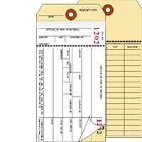 Inventory Tag, 2-Ply Carbonless, Plus a Tear off numbered Stub, Manila, Box of 500, Choose Your Sequence Numbers