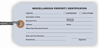 "Miscellaneous Property", 2.375 x 5.25 in., 13Pt Light Blue paper, Strung, 100 per shrink pack