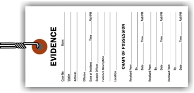 "Evidence", 2.375 x 5.25 in., White Tyvek®, Wired, 100 per shrink pack