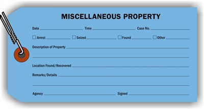 "Miscellanous Property", 3.125 x 6.25 in., 13Pt Dark Blue paper, Wired, 100 per shrink pack