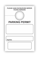 TEMPORARY PARKING PERMIT  - Mirror Hang Tag.  White, 250/Pack