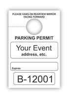 TEMPORARY PARKING PERMIT W/Custom Imprint  of Name/Address - Mirror Hang Tag numbered.  White, 250/Pack