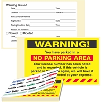 WARNING, ...Parked in a No Parking..., 8" x 5", Scrape to Remove, 50 per Book