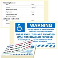 WARNING, …Reserved for the Handicapped, 8" x 5", Peel to Remove, 50 per Book