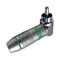 RCA Plug, Right Angle, Metal Connector for 6MM Cable, Green ID Band | Calrad Electronics 30-250-GN