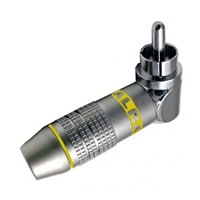 RCA Plug, Right Angle, Metal Connector for 6MM Cable, Yellow ID Band | Calrad Electronics 30-250-YL