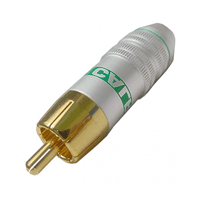 RCA Plug, Gold Plated, for 6mm Cable, Green ID Band with Grounding Cable Clamp Calrad Electronics 30-293-GN