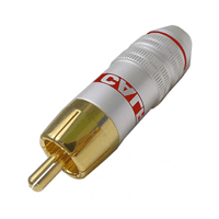 RCA Plug, Gold Plated, for 6mm Cable, Red ID Band with Grounding Cable Clamp Calrad Electronics 30-293-RD