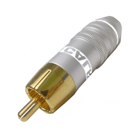 RCA Plug, Gold Plated, for 6mm Cable, White ID Band with Grounding Cable Clamp Calrad Electronics 30-293-WH