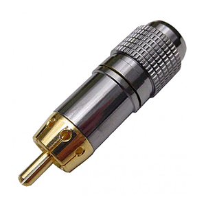 Gold RCA Connector for 8mm cable - Black ID Band | Calrad Electronics 30-302-BK