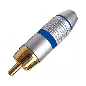 Gold Plated RCA Plug for 7mm cable with Blue ID Band | Calrad Electronics 30-303-BU