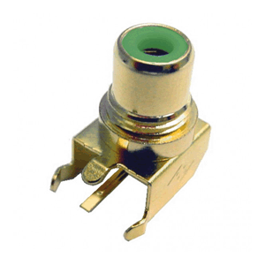 RCA Jack PCB Mount Threaded Right Angle Gold - Green Insert | Calrad Electronics 30-367G-T-GN