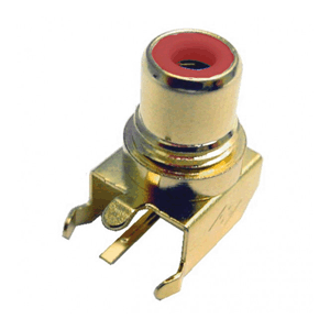RCA Jack PCB Mount Threaded Right Angle Gold - Red Insert | Calrad Electronics 30-367G-T-RD