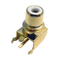 RCA Jack PCB Mount Threaded Right Angle Gold - White Insert | Calrad Electronics 30-367G-T-WH