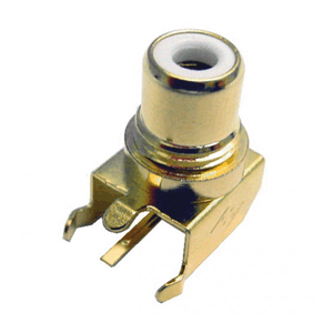 RCA Jack PCB Mount Threaded Right Angle Gold - White Insert | Calrad Electronics 30-367G-T-WH
