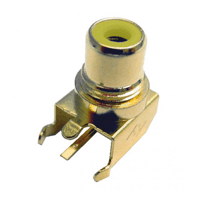 RCA Jack PCB Mount Threaded Right Angle Gold - Yellow Insert | Calrad Electronics 30-367G-T-YL