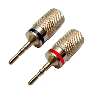 Pin Plugs, Solderless, up to 8 Gauge Wire, 2 Black & 2 Red | Calrad Electronics 30-606-2PR
