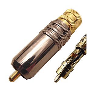 Locking RCA Plug for 8mm Wire with Screw Terminals and Black ID Band | Calrad Electronics 30-607S-BK